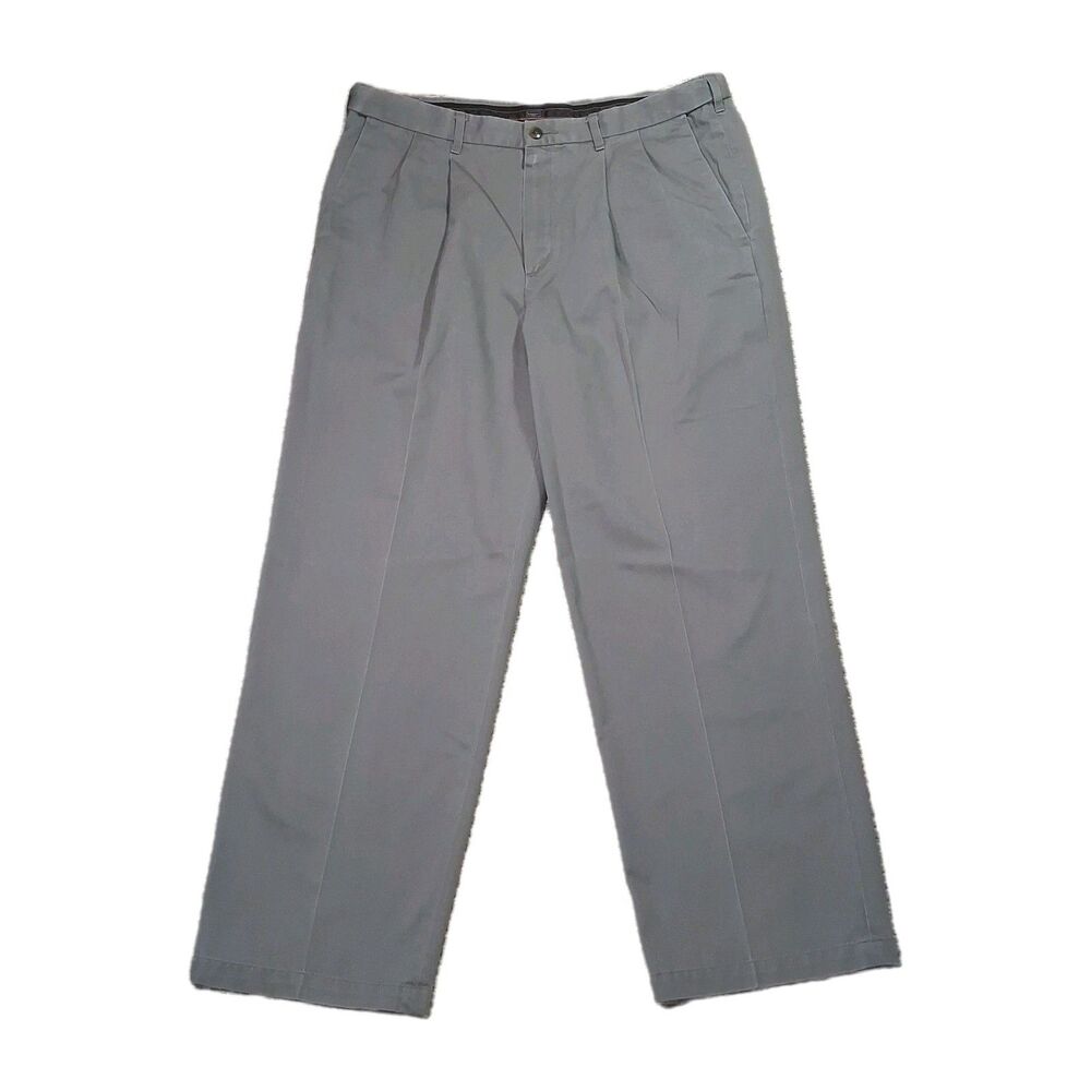 Haggar Mens 36x30 Gray Pleated Chinos 100% Combed Cotton Casual Dress Pants